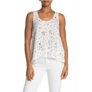 JOIE Tank Top Erla Floral Print  Blouse Sleeveless White Side Slits XS